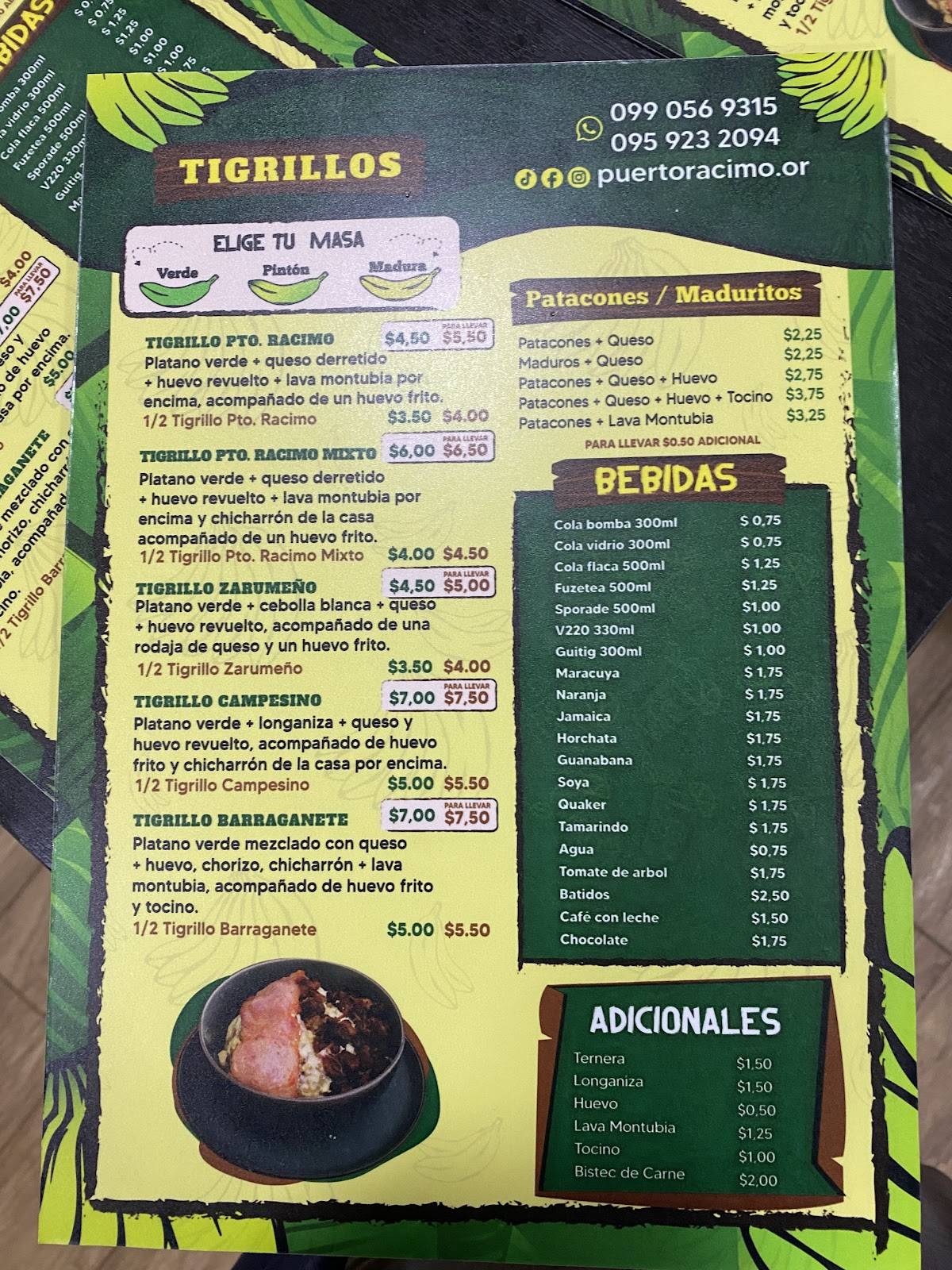 Puerto Racimo меню
