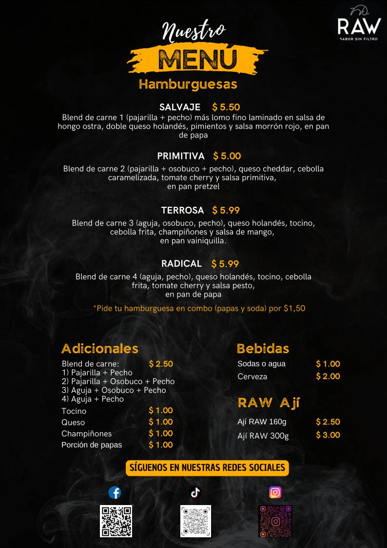 RAW Burger меню
