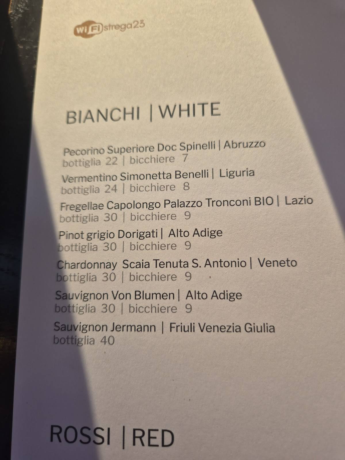 RISTORANTE STREGA меню