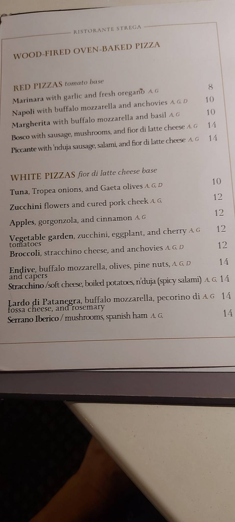 RISTORANTE STREGA меню
