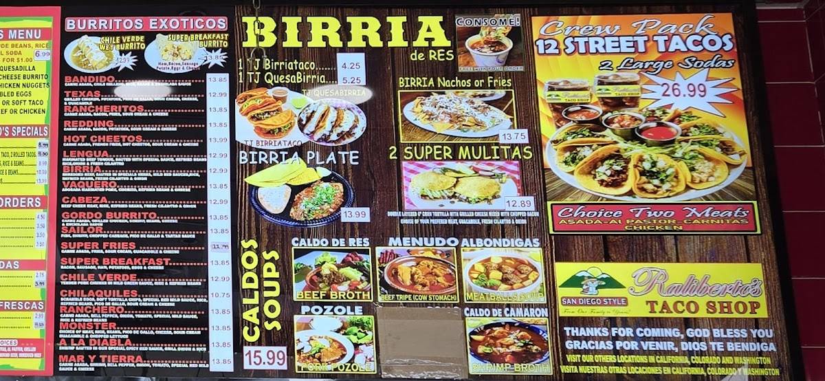 Raliberto's Taco Shop Lake Blvd меню