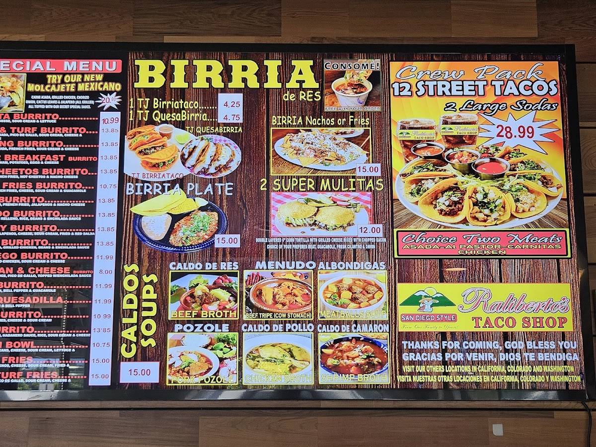 Raliberto’s Taco Shop Mexican меню