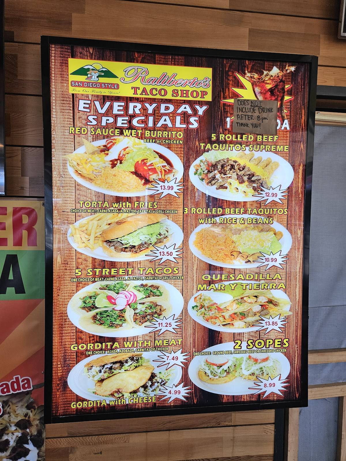 Raliberto’s Taco Shop Mexican меню