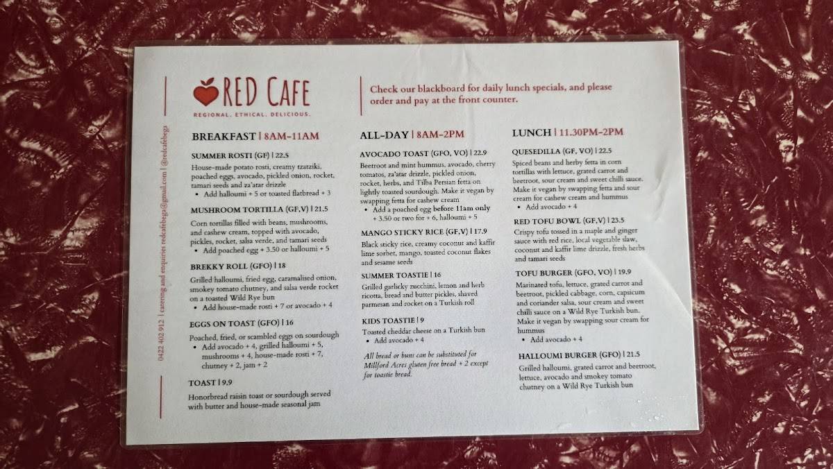 Red Cafe Bega меню