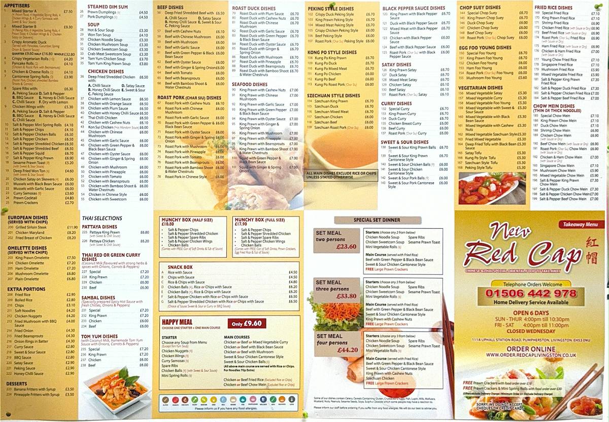 Red Cap Chinese and Thai Takeaway меню