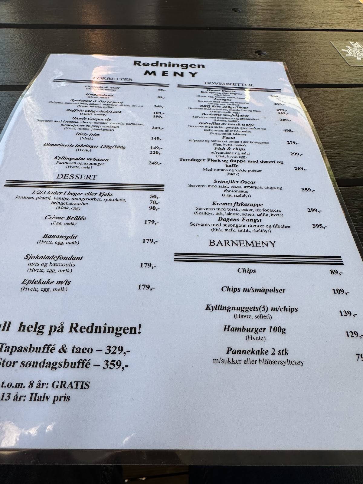 Redningen Restaurant AS меню