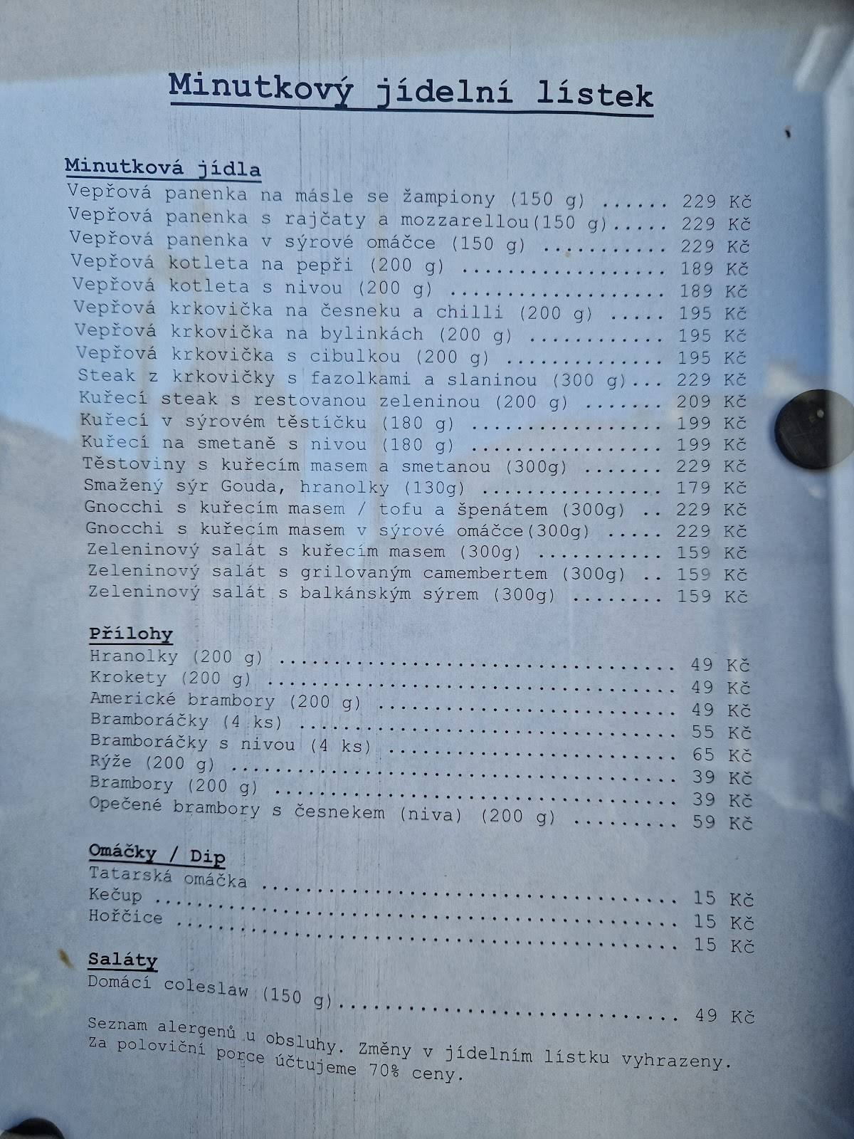 Restaurace Jordán меню