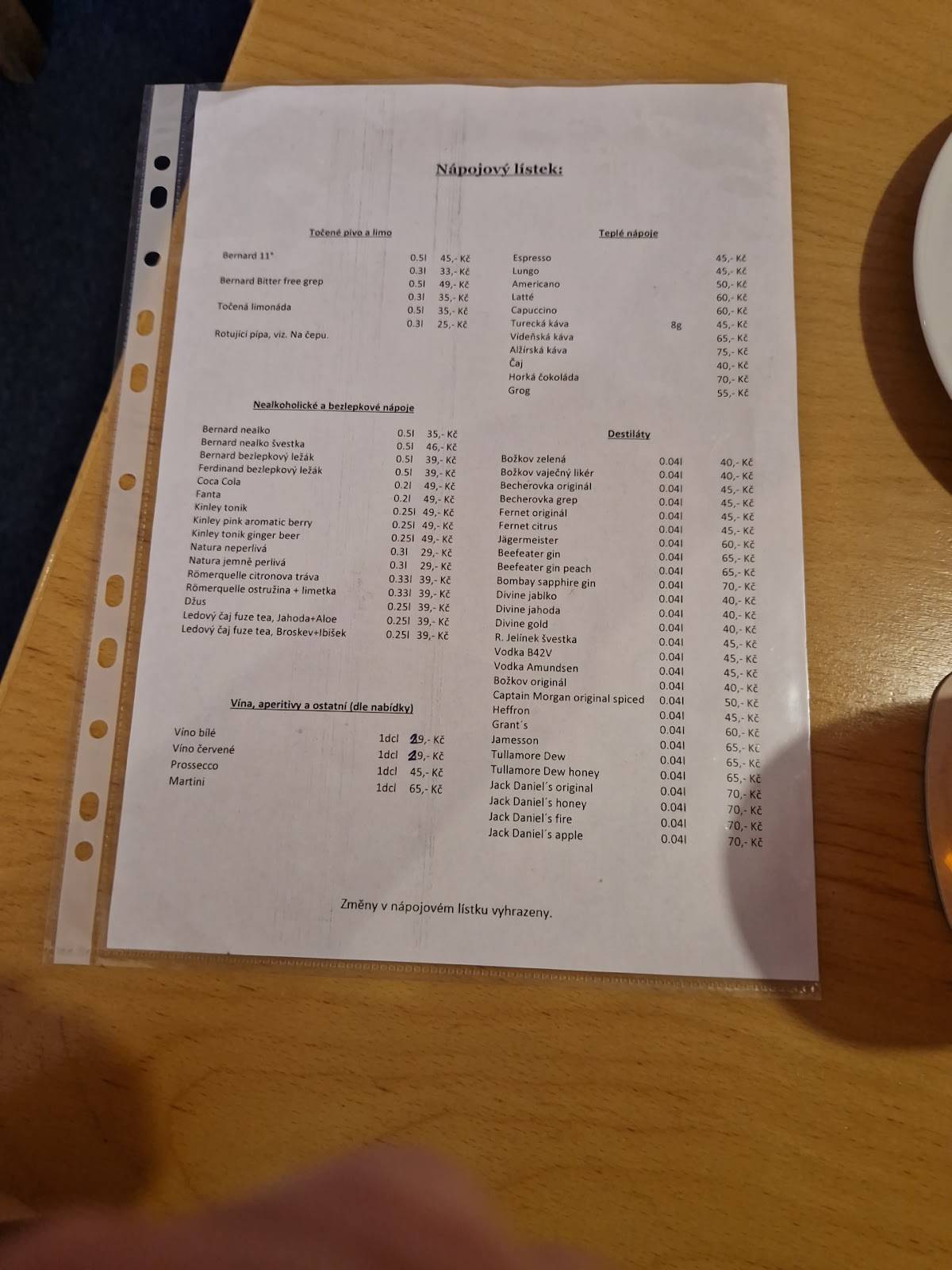 Restaurace Jordán меню