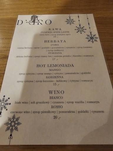 Restauracja włoska d’ORO Ristorante меню
