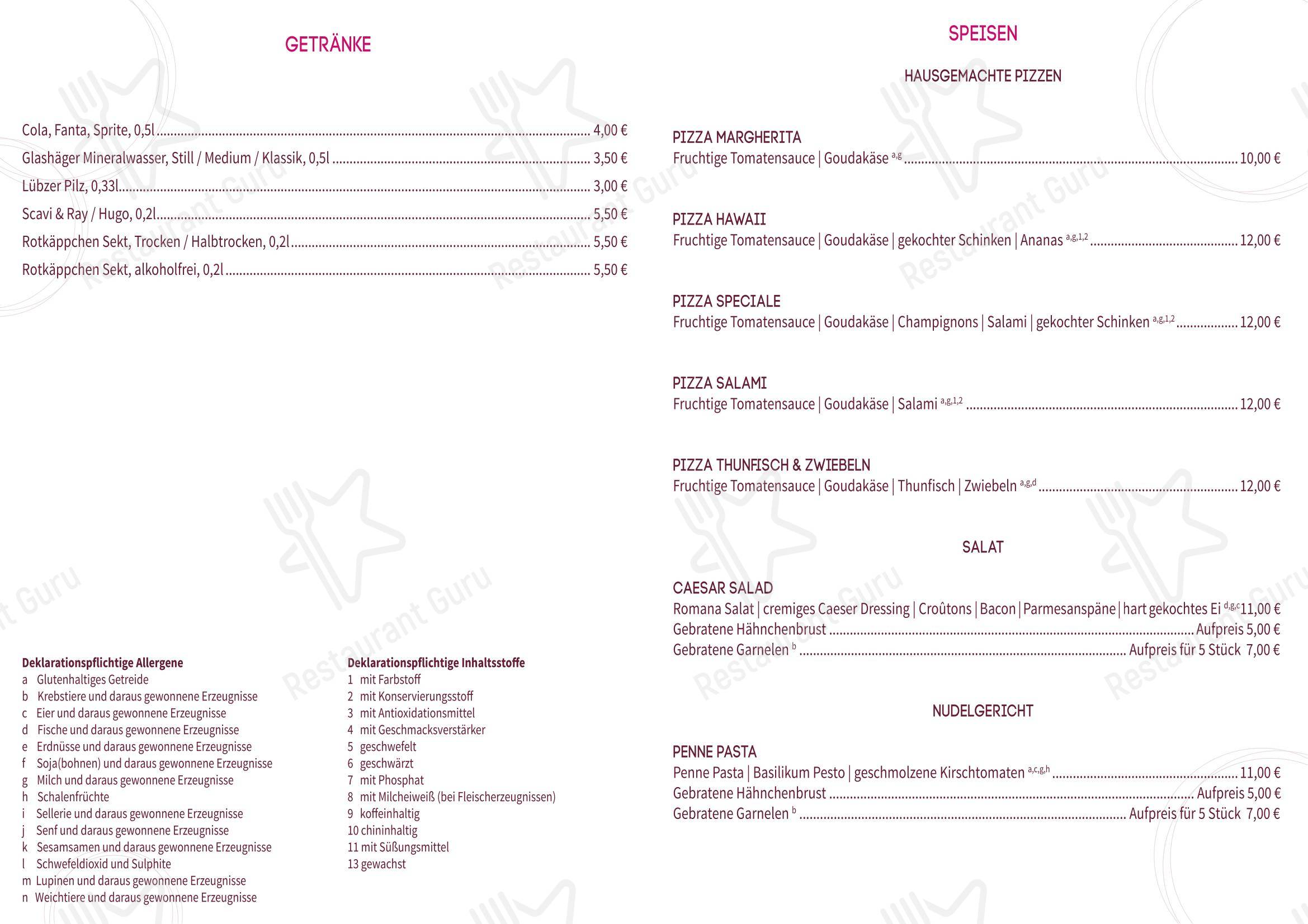 菜单 ресторана Restaurant 5 Elemente