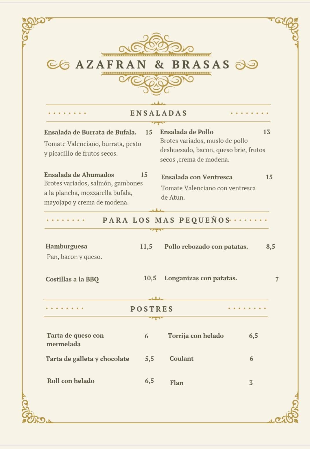 Azafrán y Brasas меню