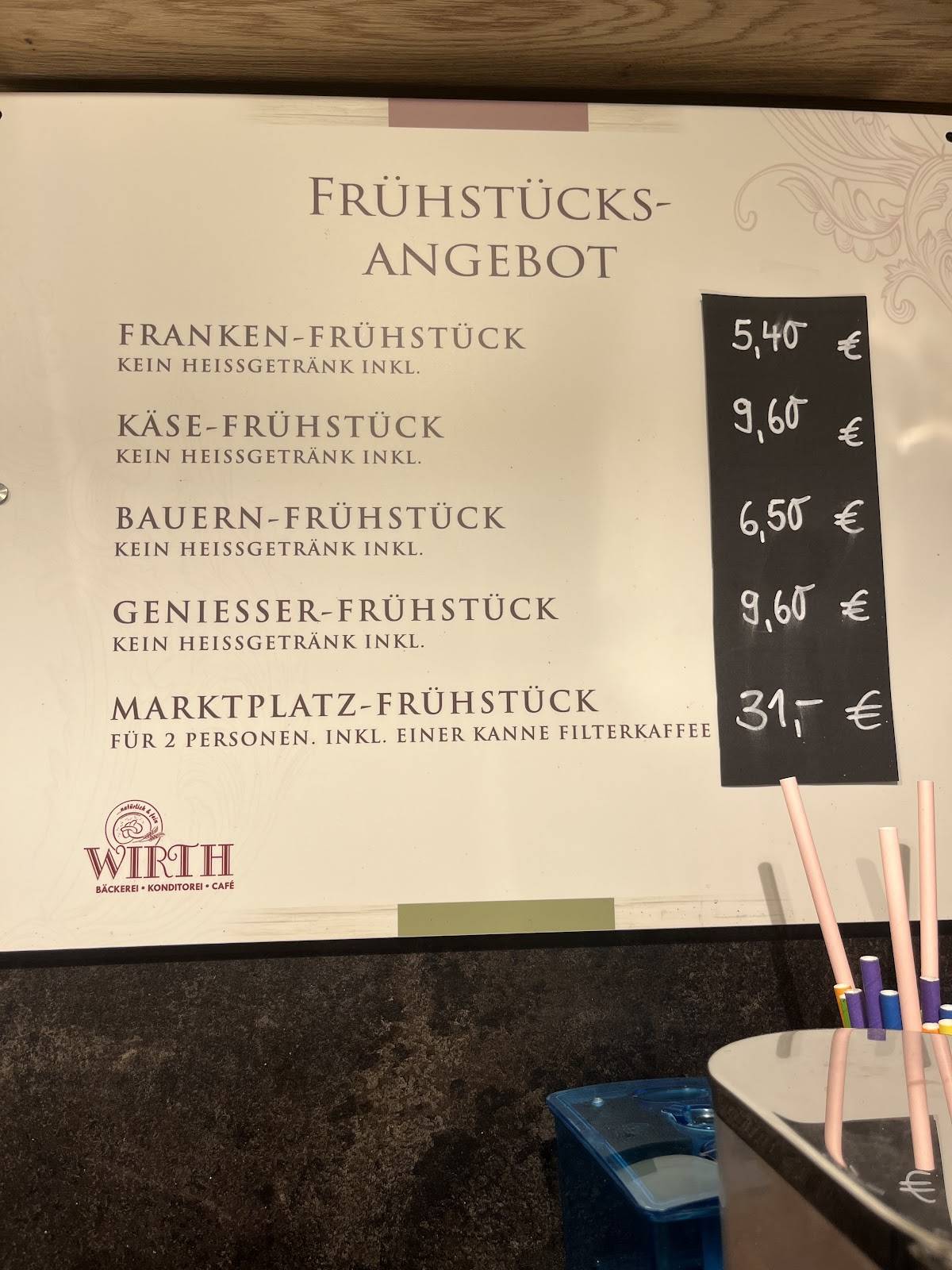 Bäckerei Konditorei Café Wirth меню