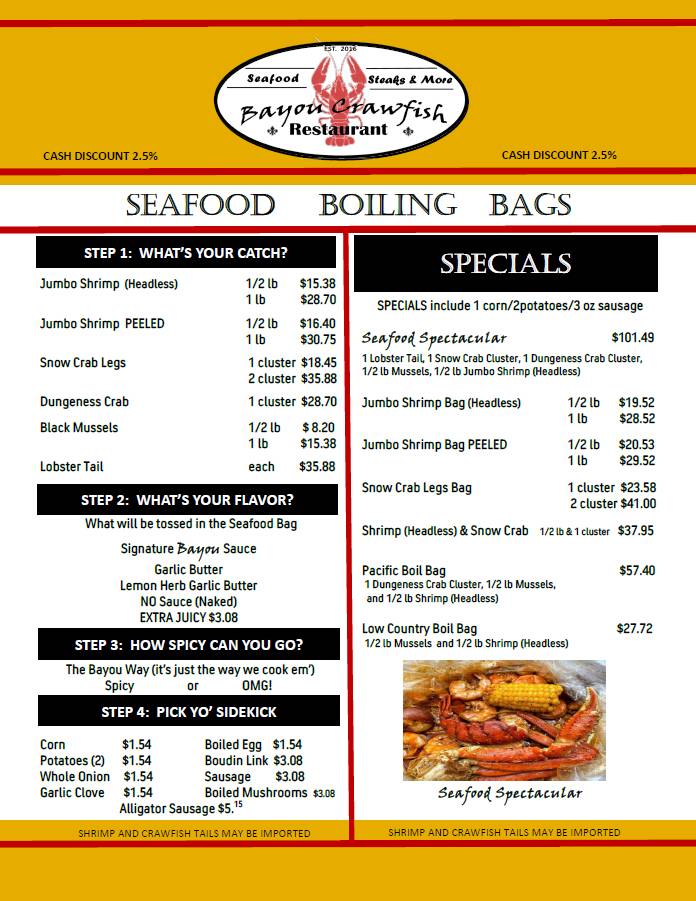 Bayou Crawfish Cajun меню