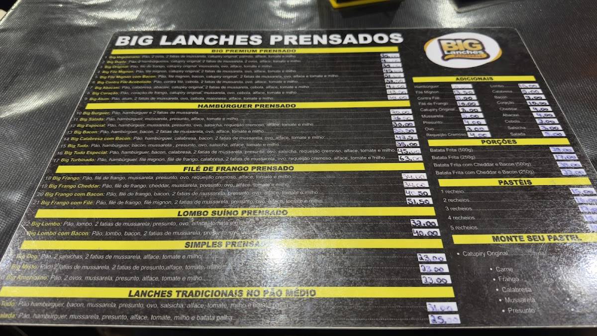 Big Lanches Prensados меню
