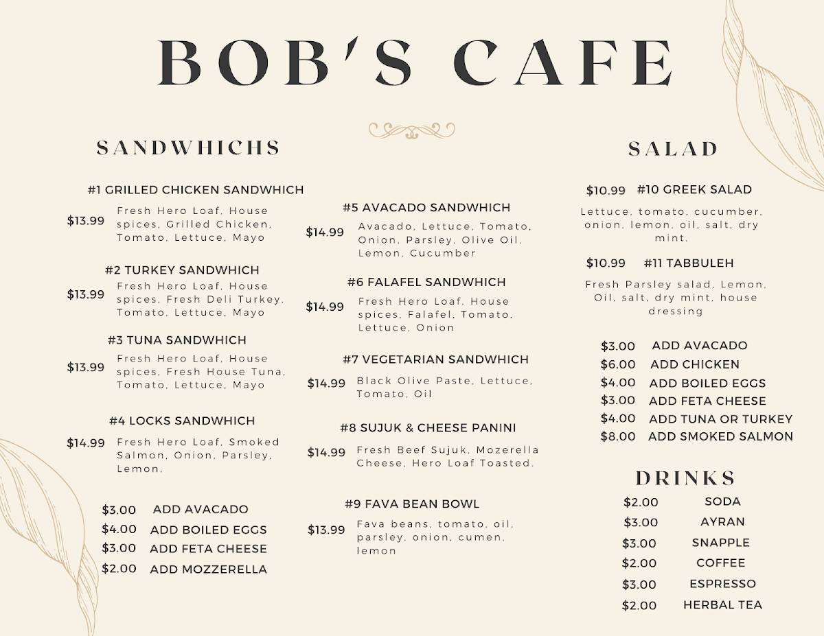 Bob's Cafe меню