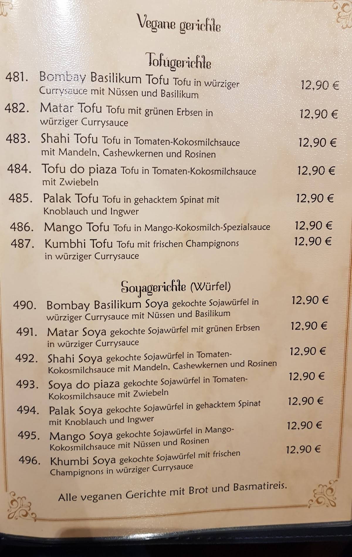 Bombay-Haus меню