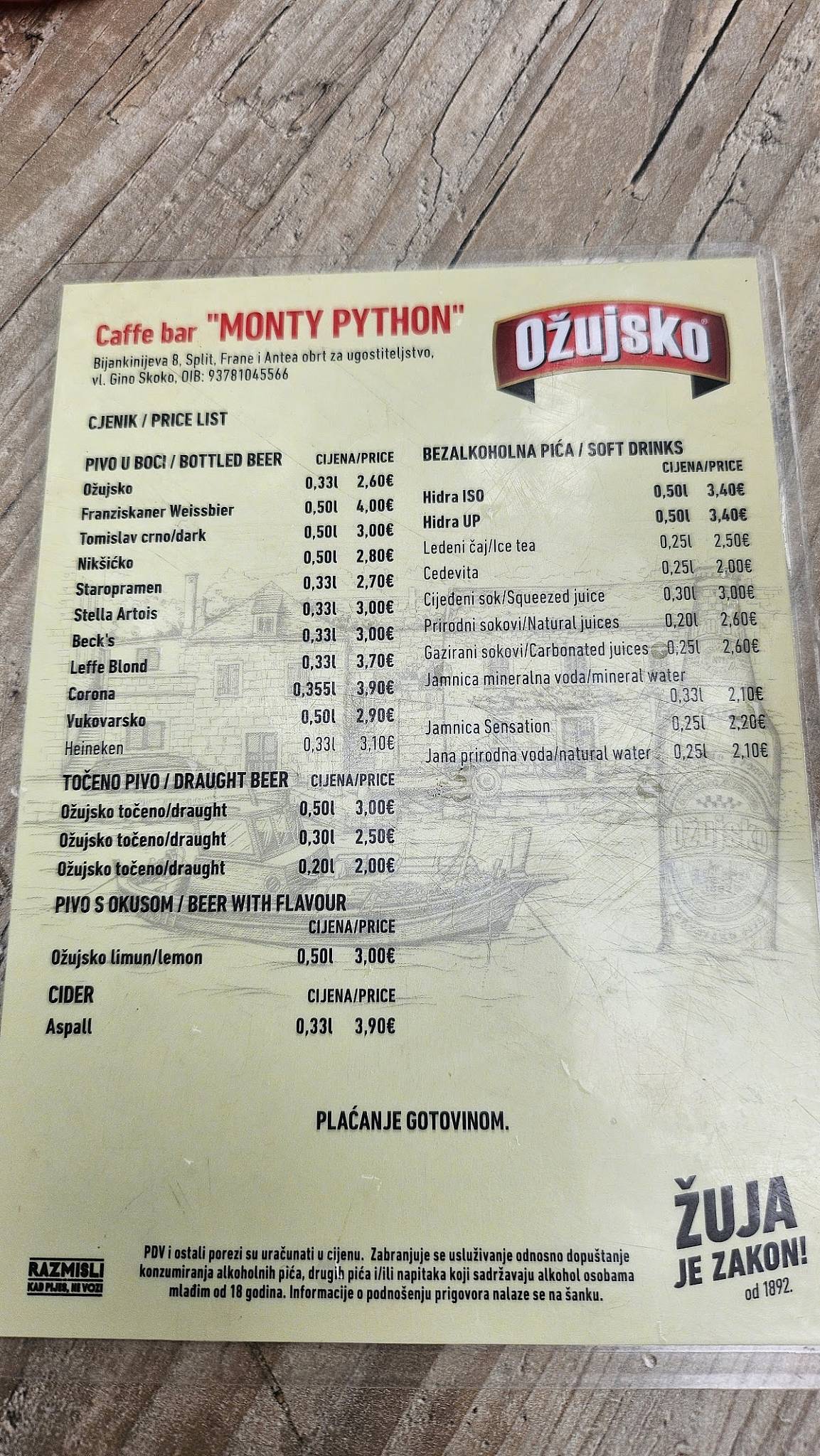 Caffe Bar Monty Python меню