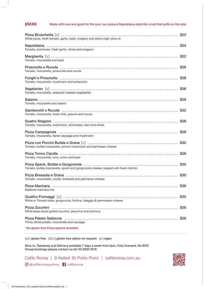 Caffè Roma меню