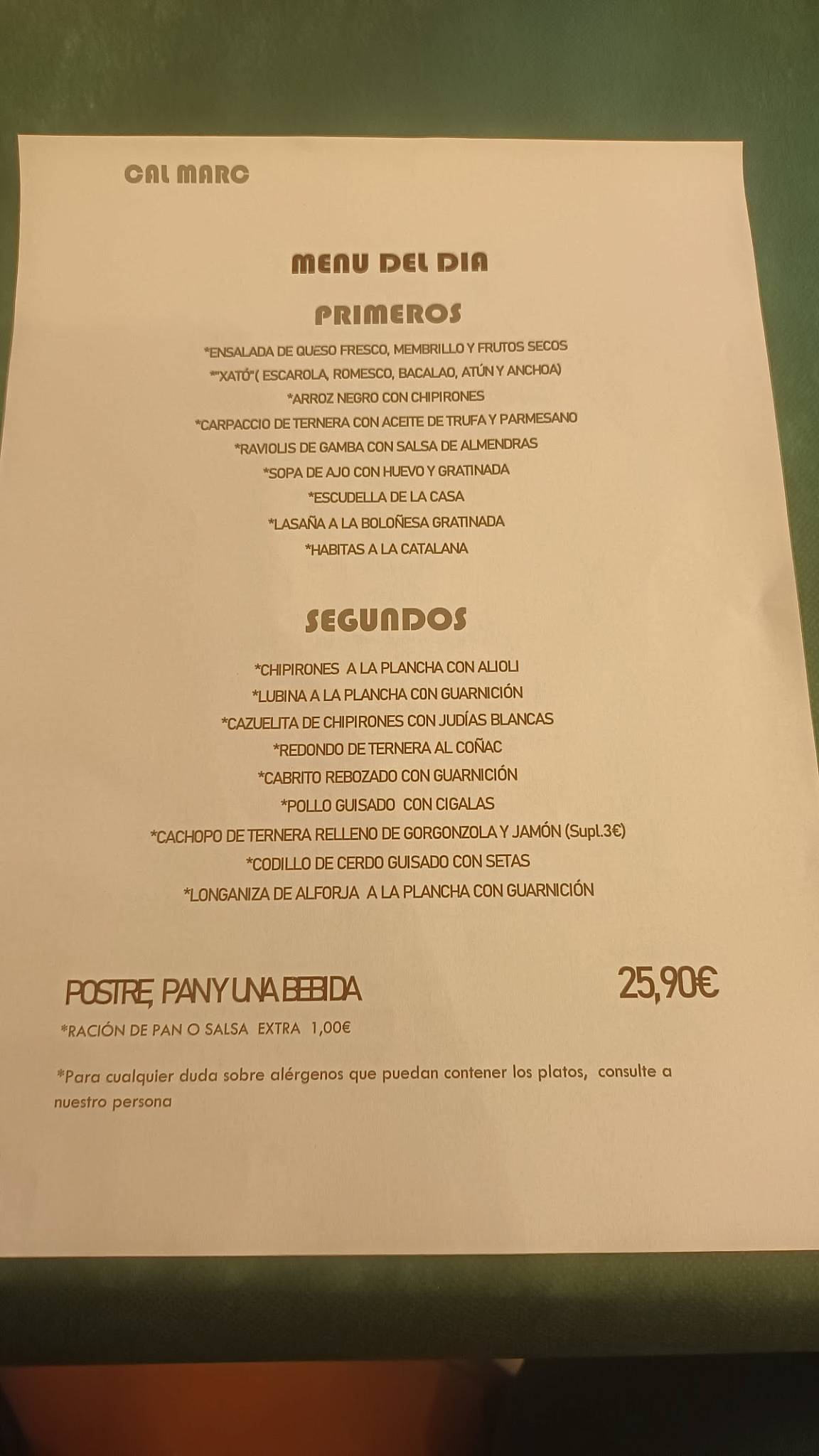 Restaurant Cal Marc меню
