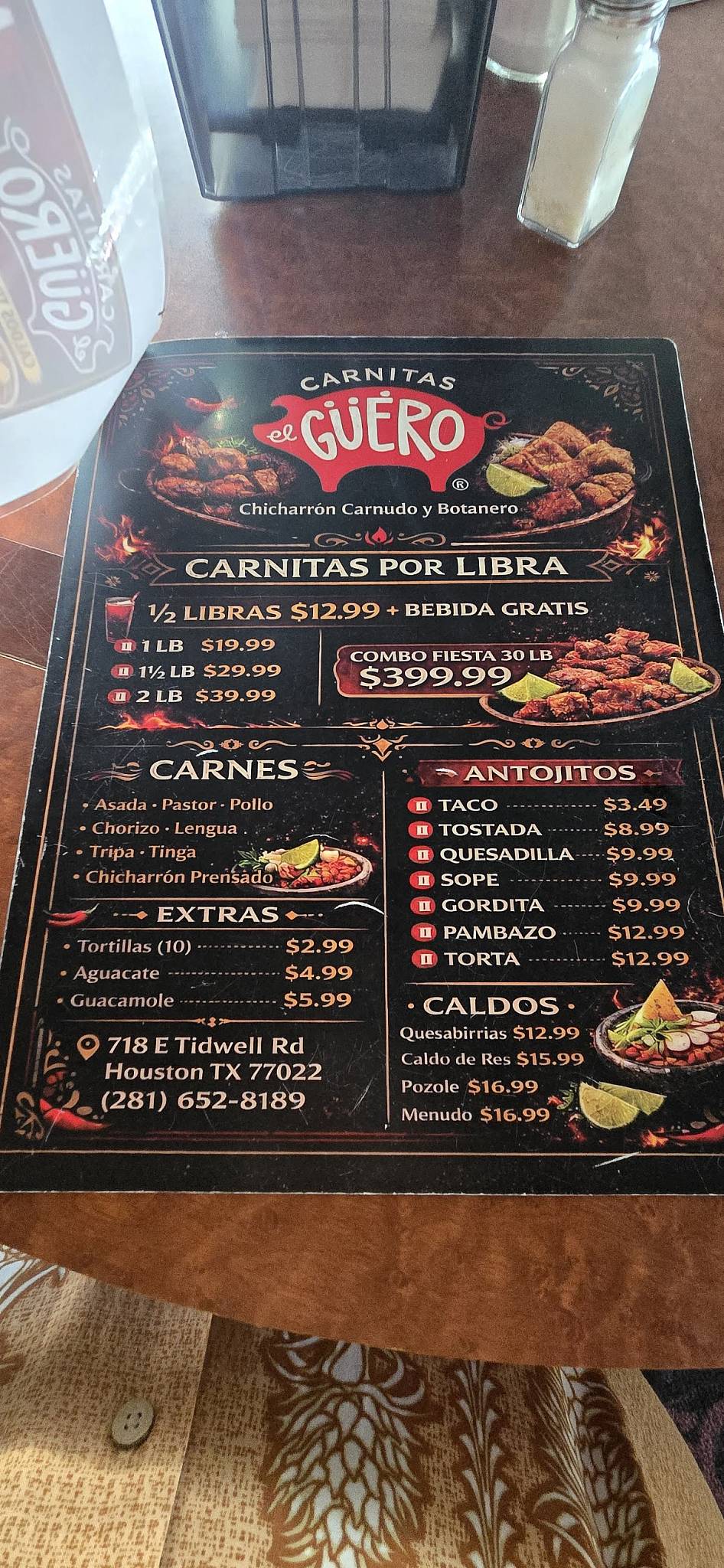 Carnitas El Güero меню
