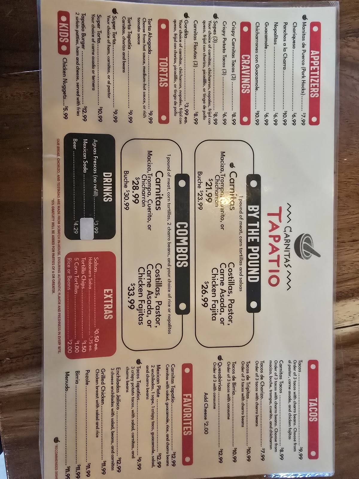 Carnitas Tapatio меню