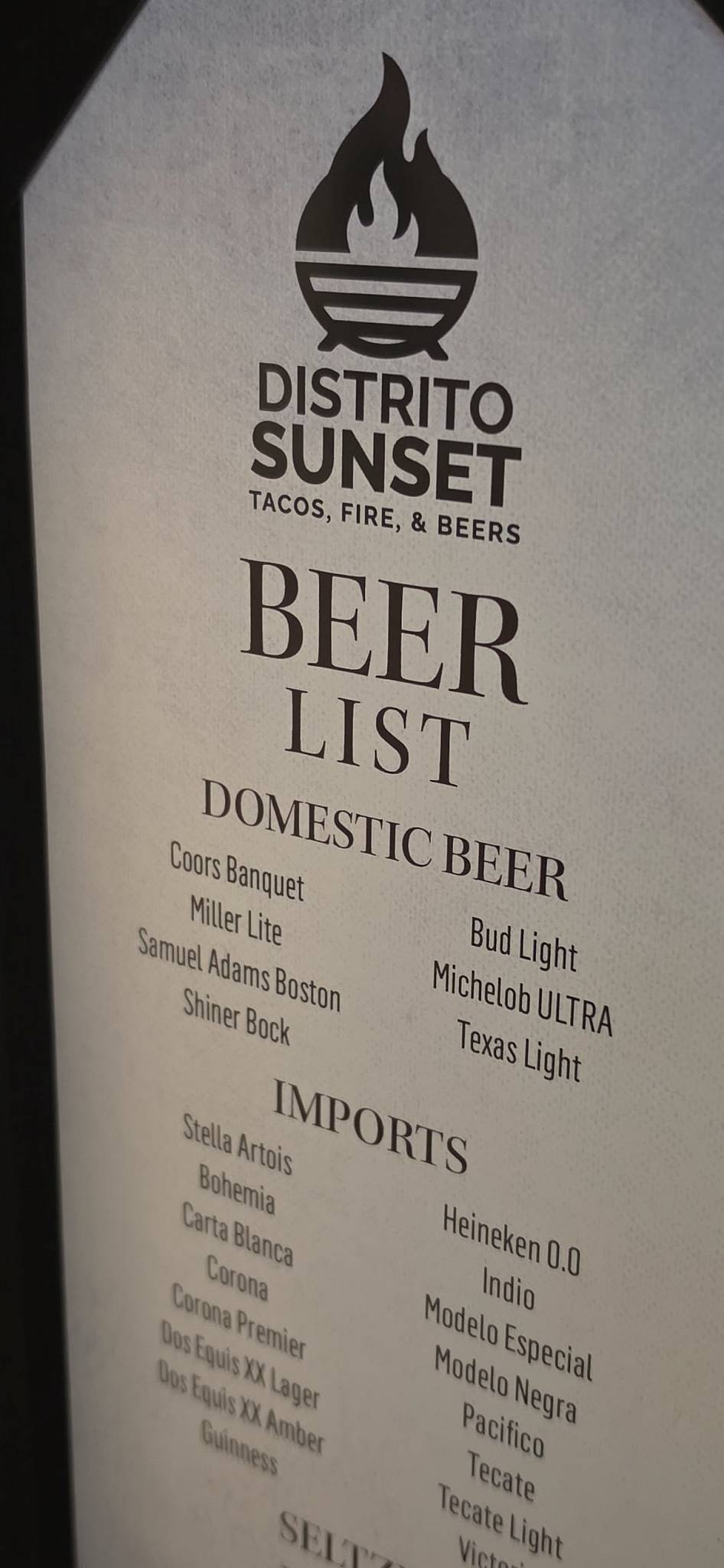 Distrito Sunset меню