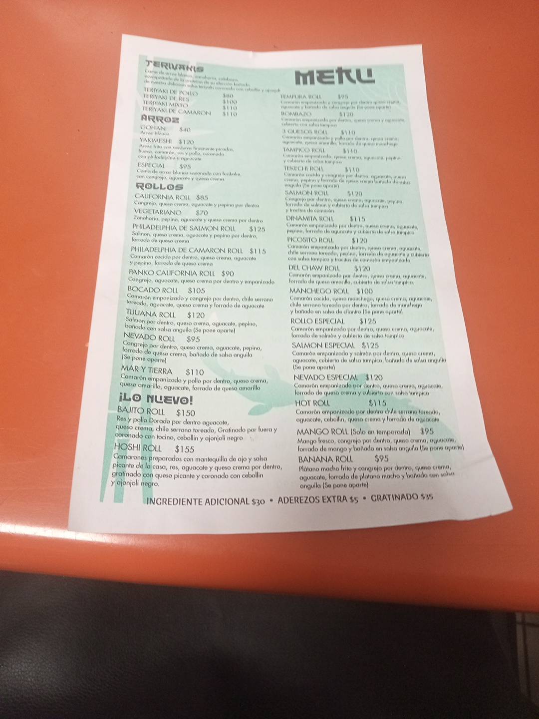 El Rollo Del Chaw меню