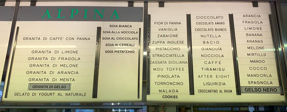 Gelateria Alpina меню