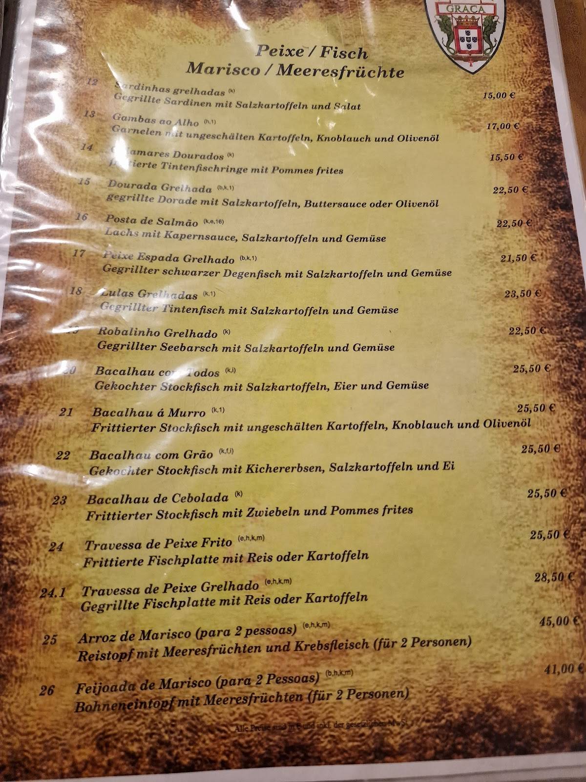 Restaurant Graça меню