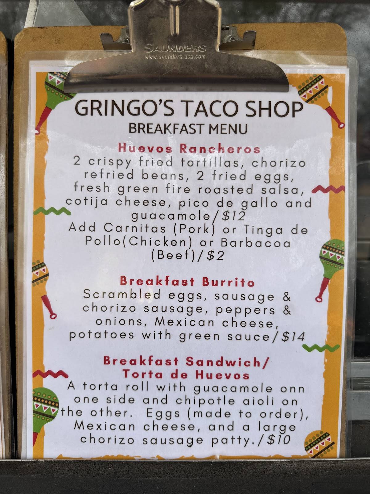 Gringo's Taco Shop меню