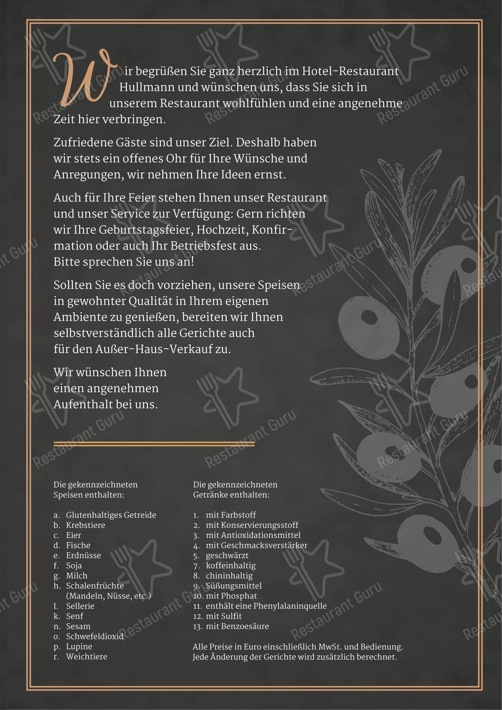 Меню ресторана Hotel Restaurant Hullmann - Меню