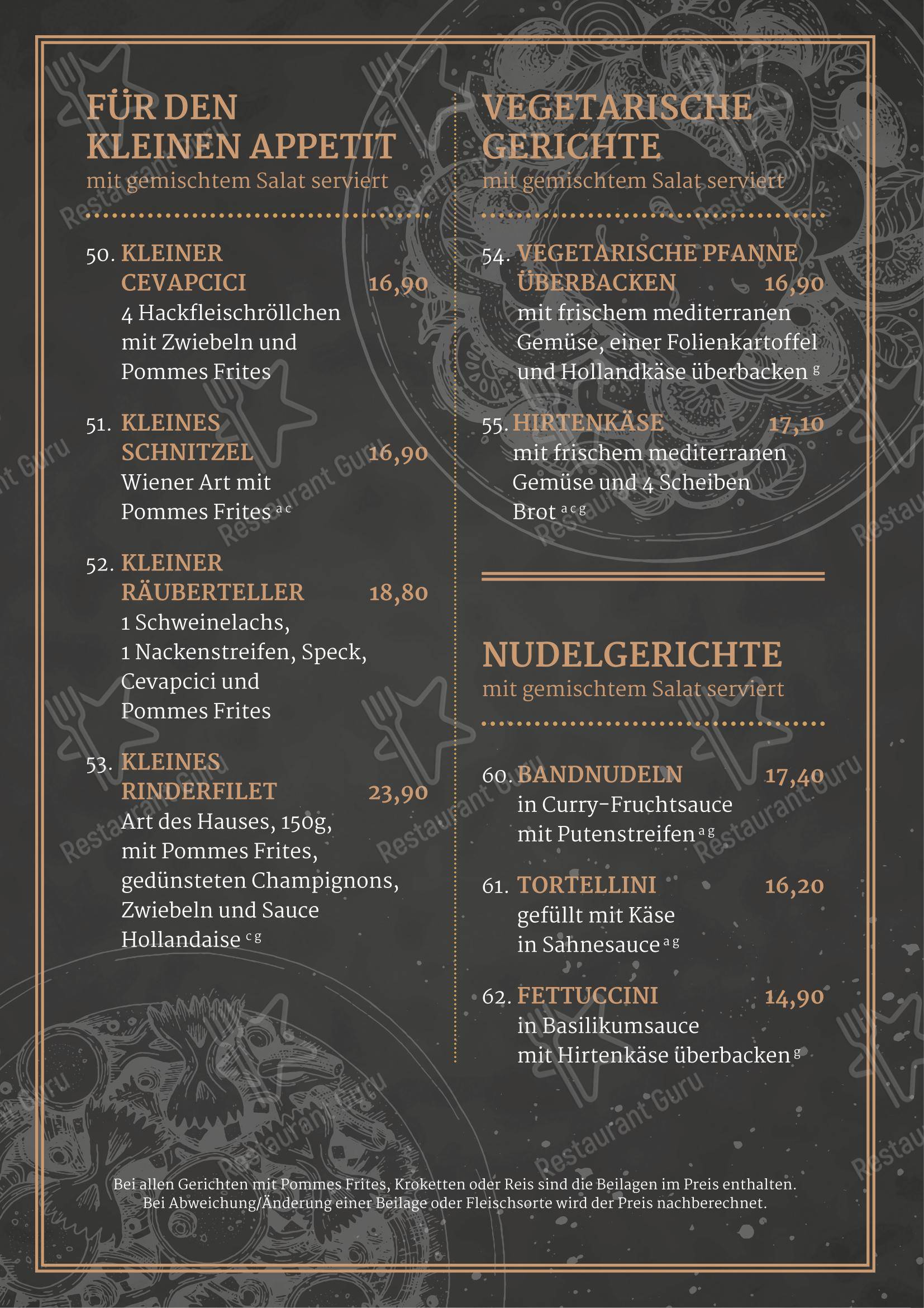 Hotel Restaurant Hullmann в Растеде - Меню