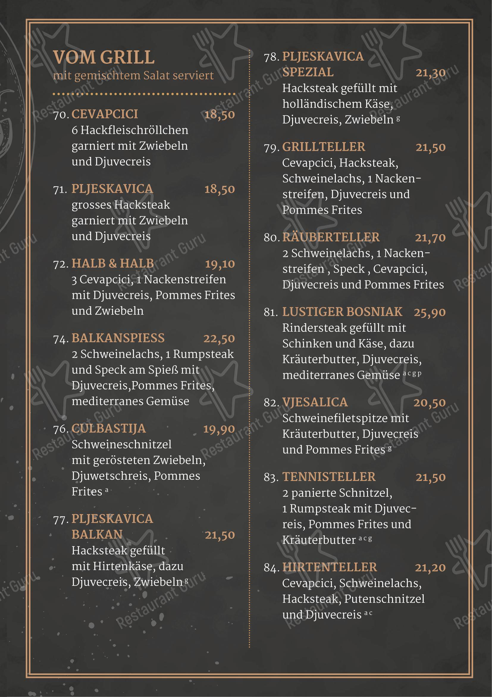 Меню ресторана Hotel Restaurant Hullmann