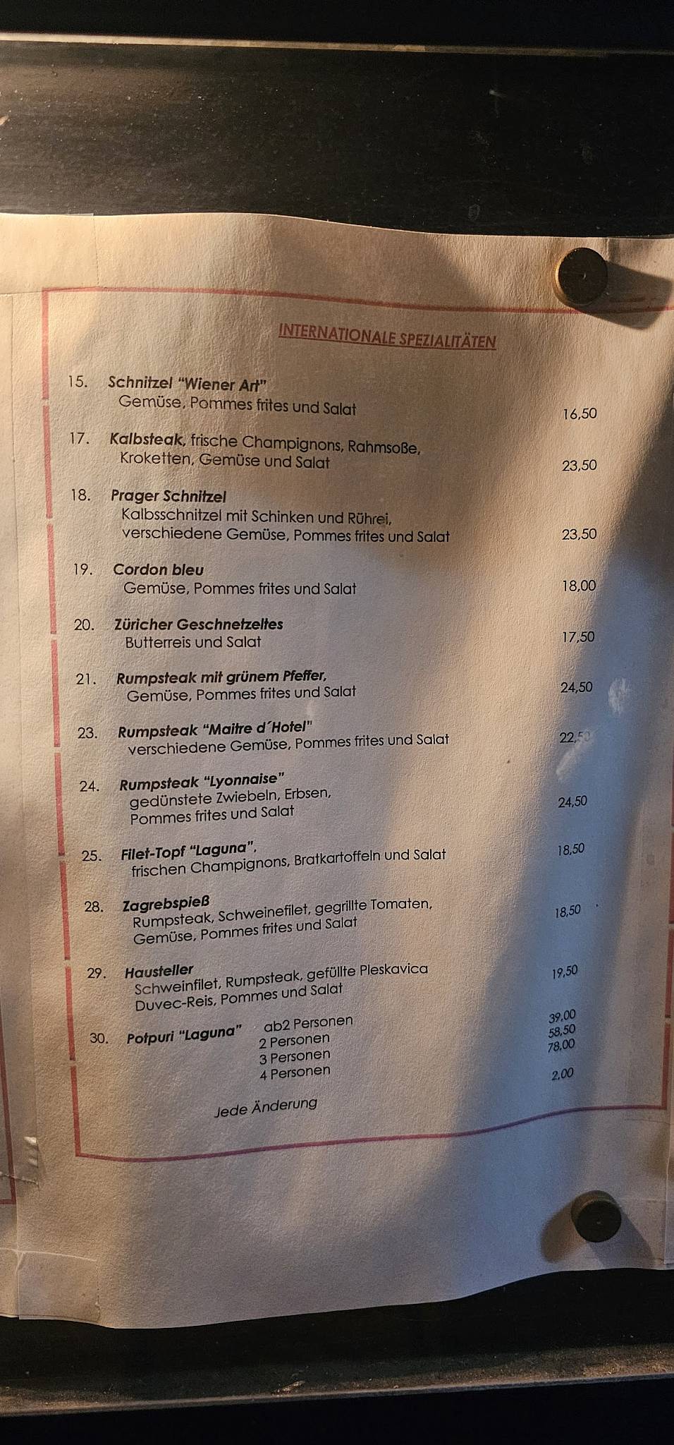 Restaurant Laguna меню