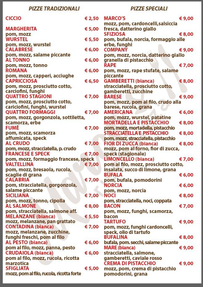 Marco's Ristorante Pizzeria меню