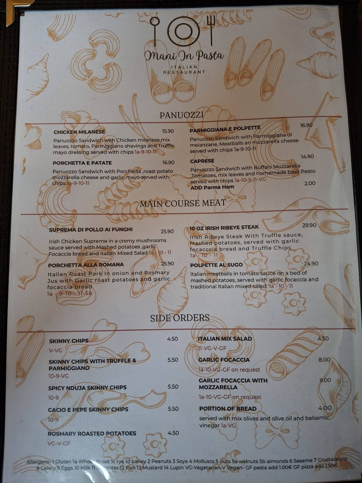 Mani In Pasta Authentic Italian Restaurant Athy меню
