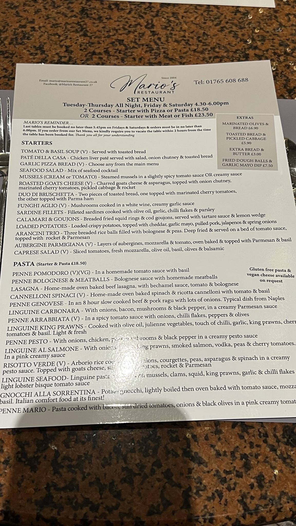 Mario's Restaurant Ripon меню