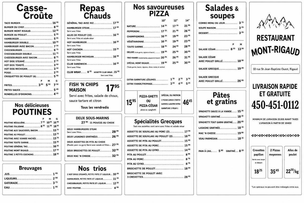 Restaurant Mont Rigaud меню