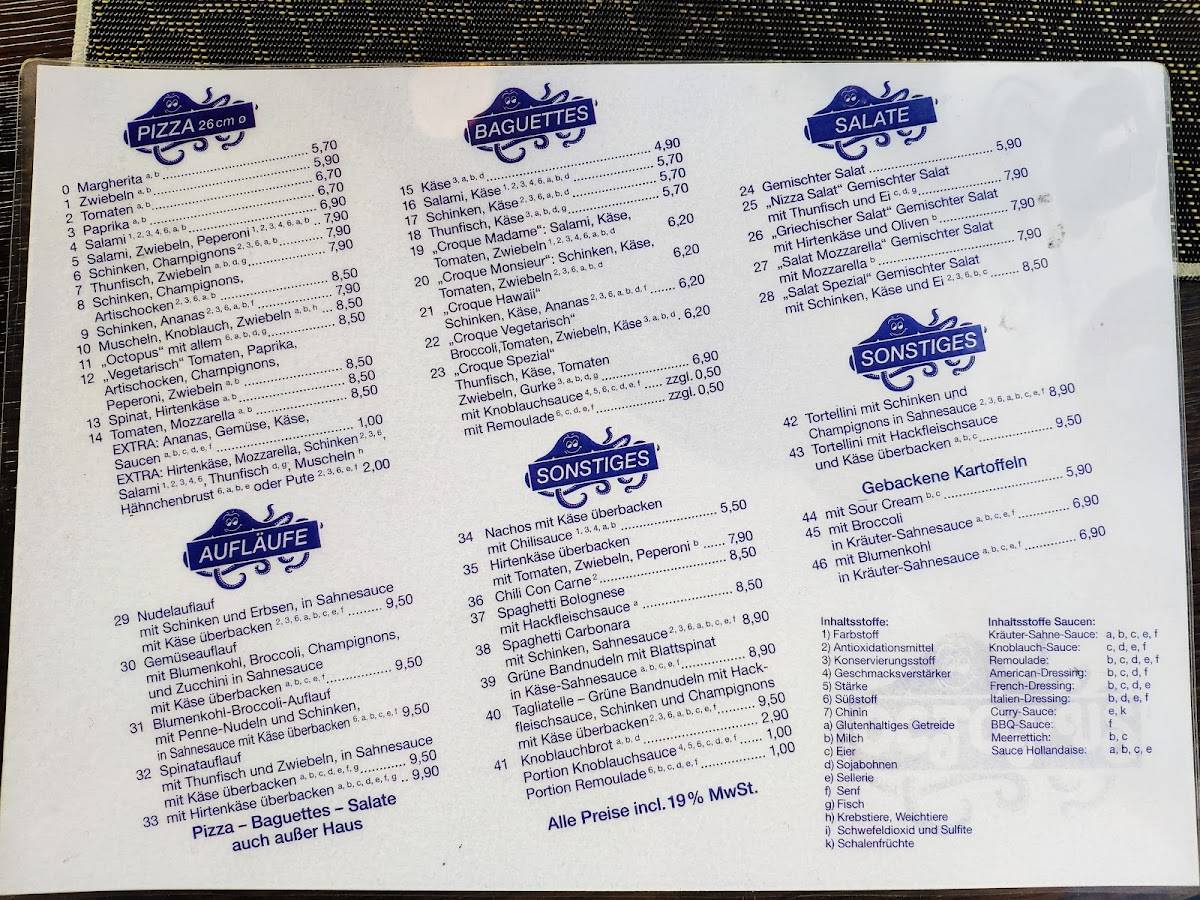 Restaurant Octopus меню