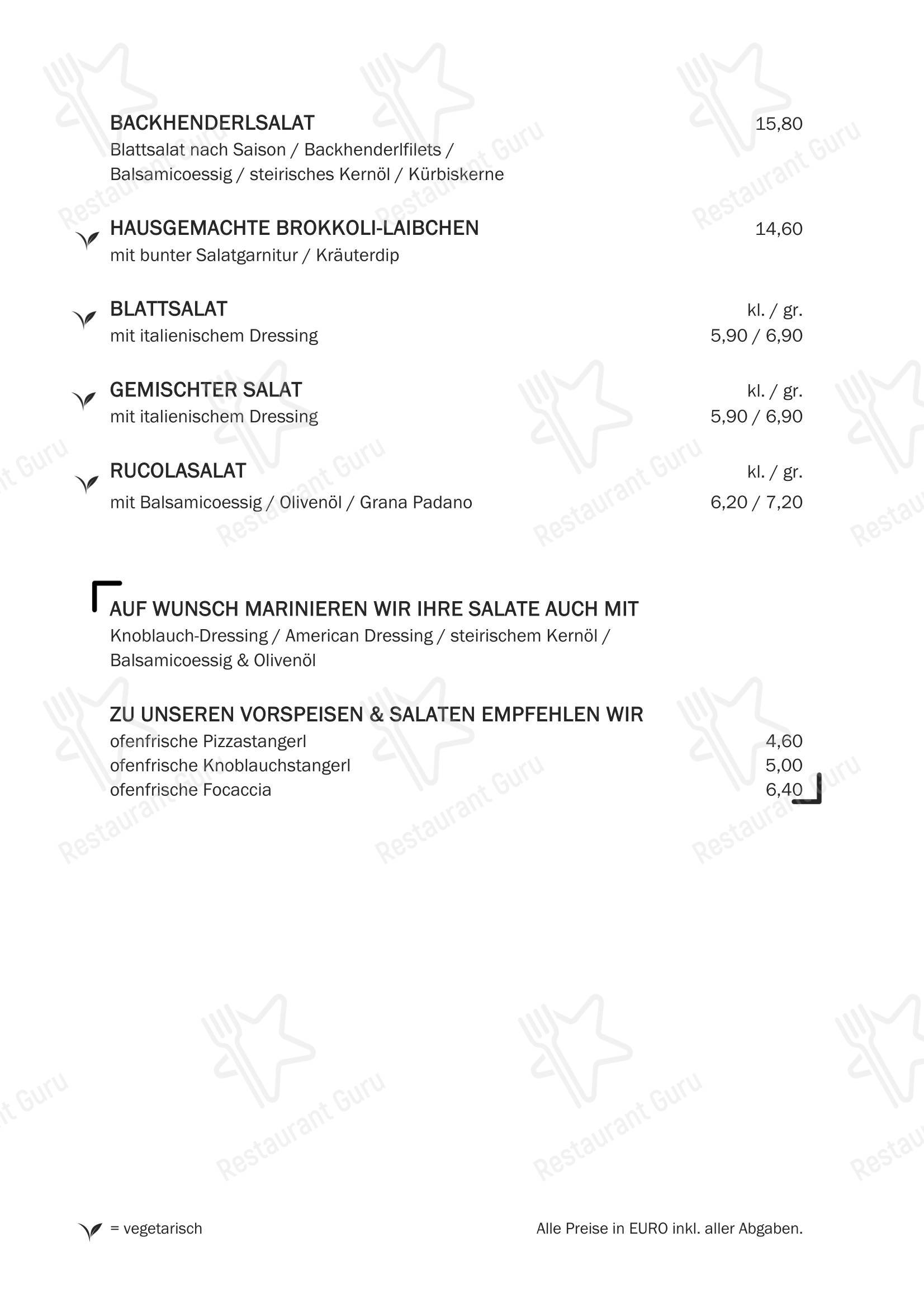 Меню напитков пиццерии Restaurant Pasta в Мёдлинге