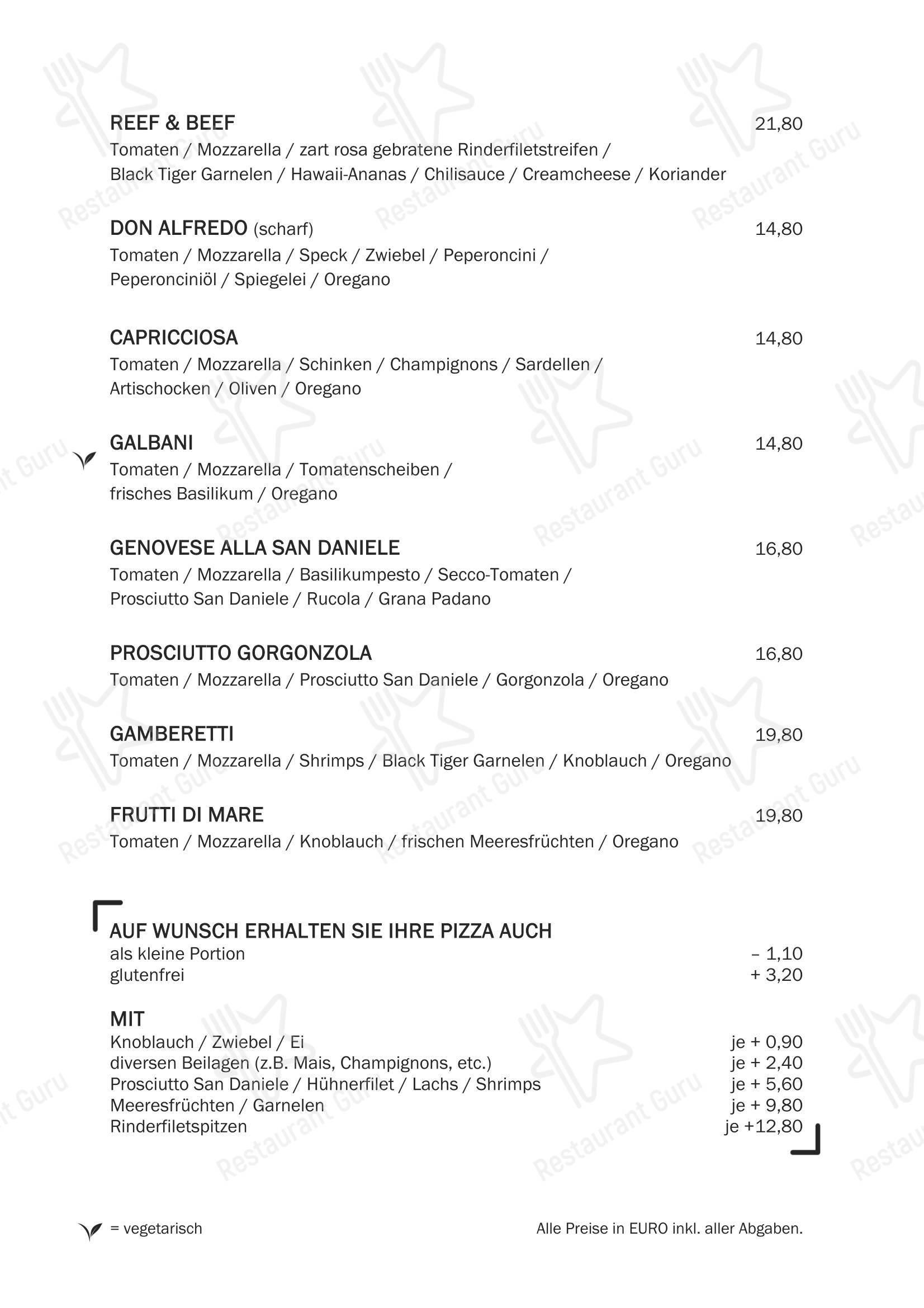 Меню напитков пиццерии Restaurant Pasta в Мёдлинге