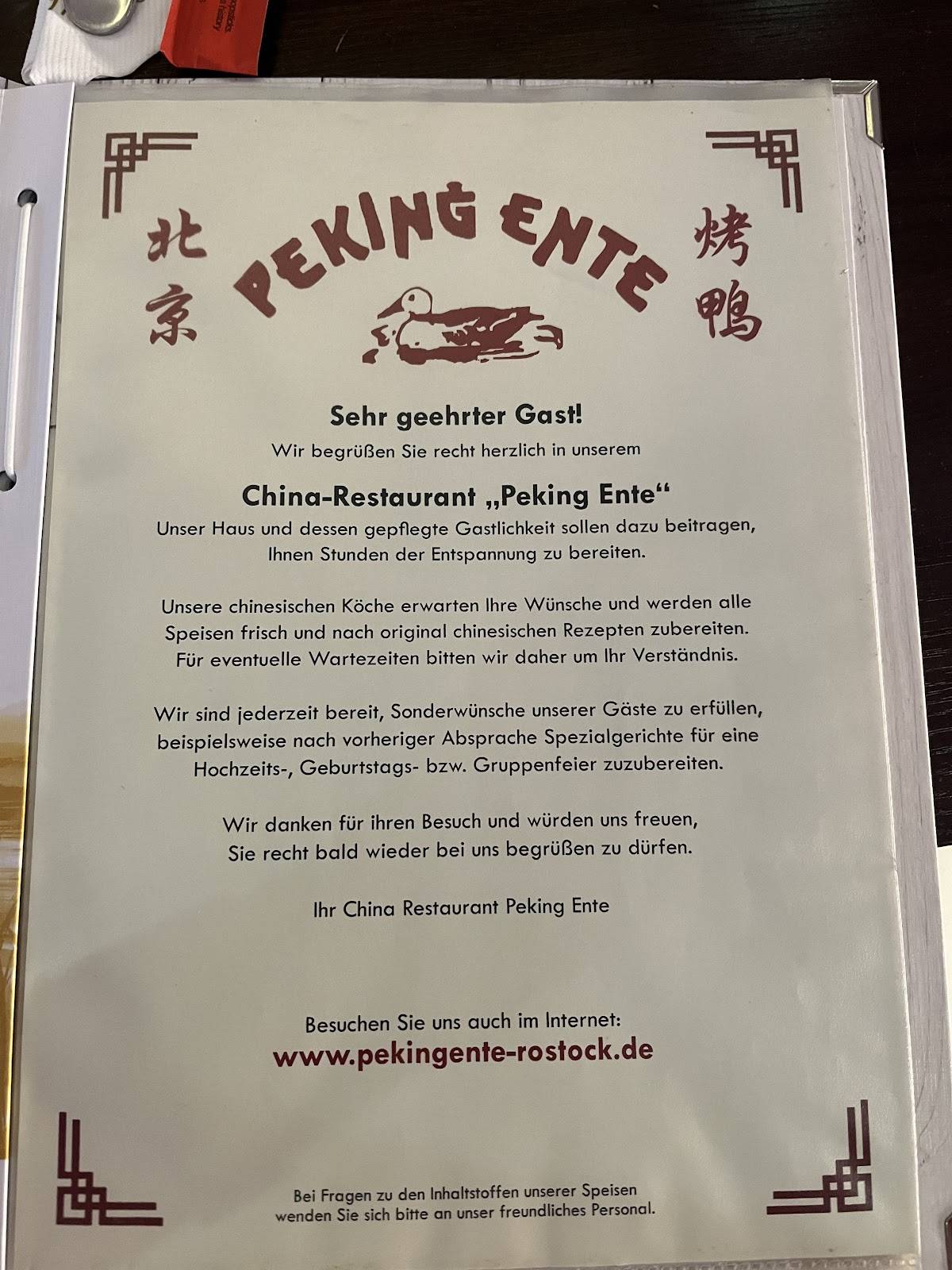 Pekingente Rostock меню