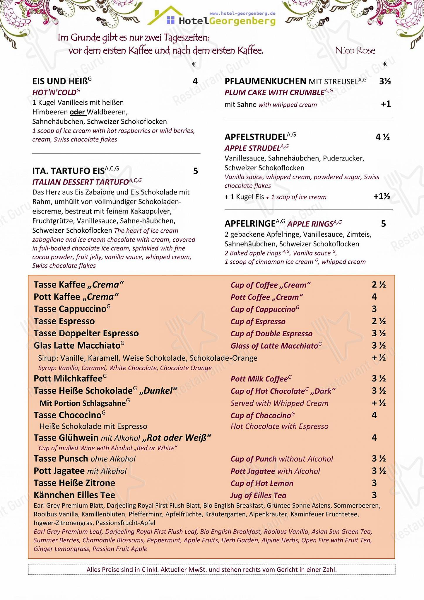 Restaurant & Hotel Georgenberg меню
