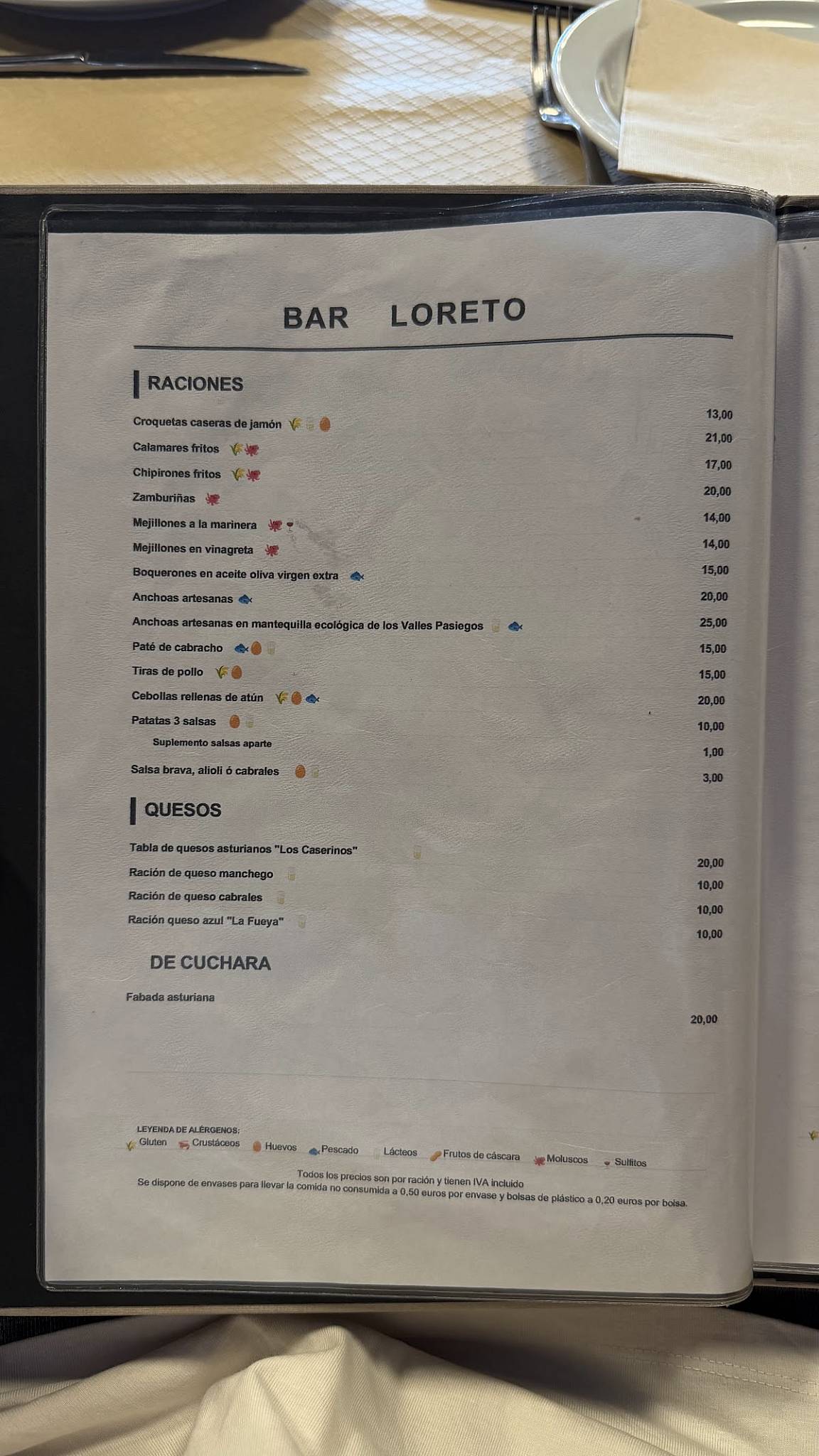 Restaurante Bar Loreto меню