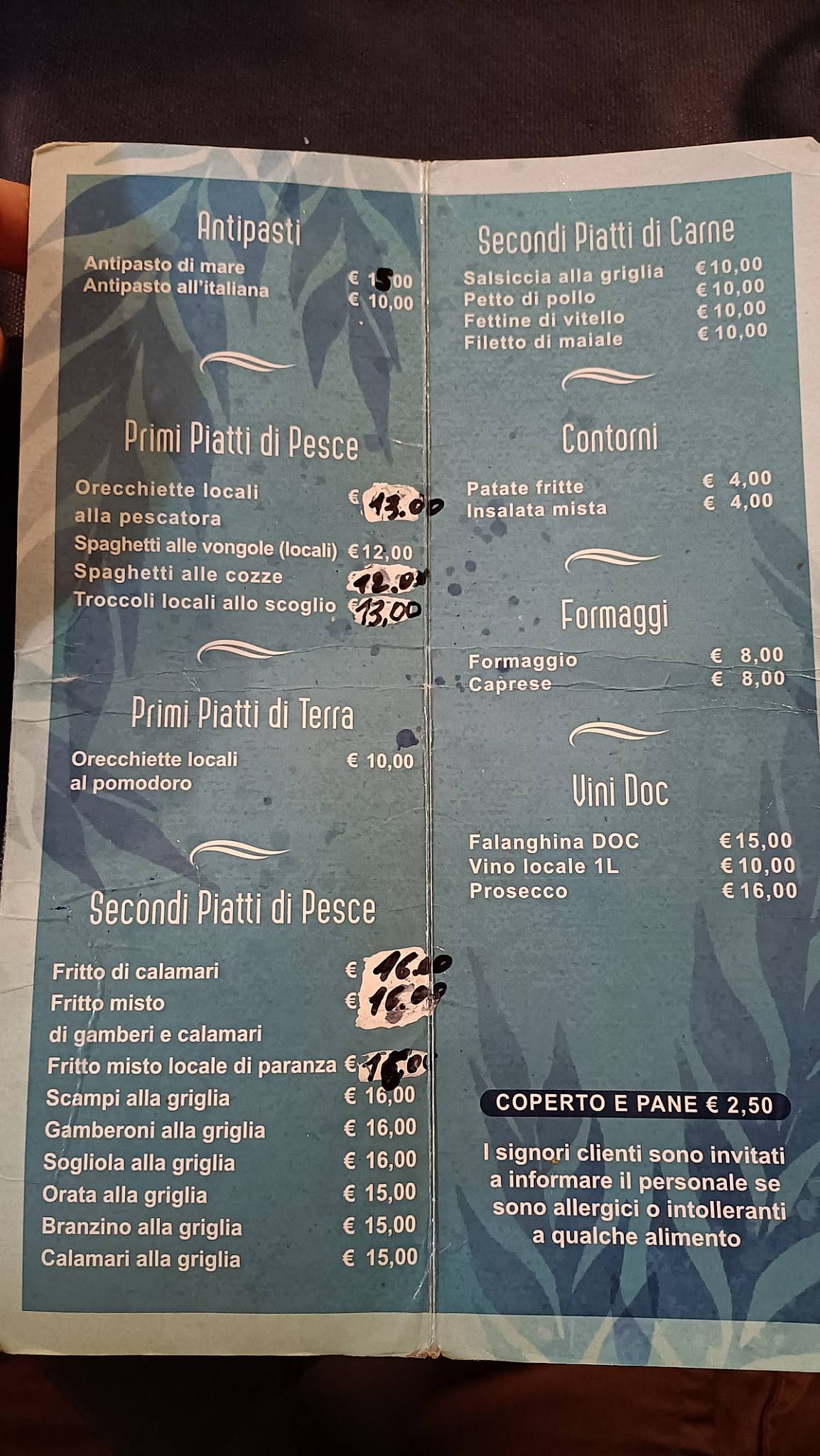 Ristorante Dai Pescatori меню