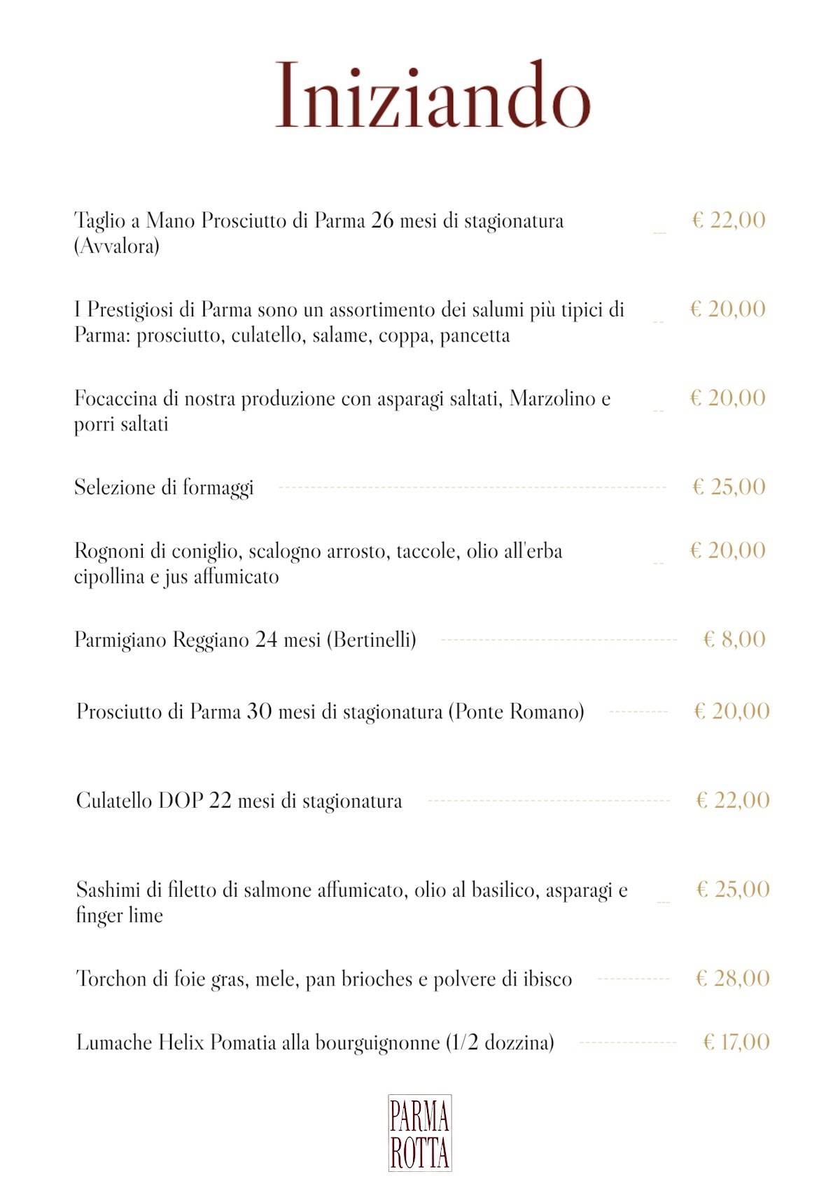 Ristorante Parma Rotta меню