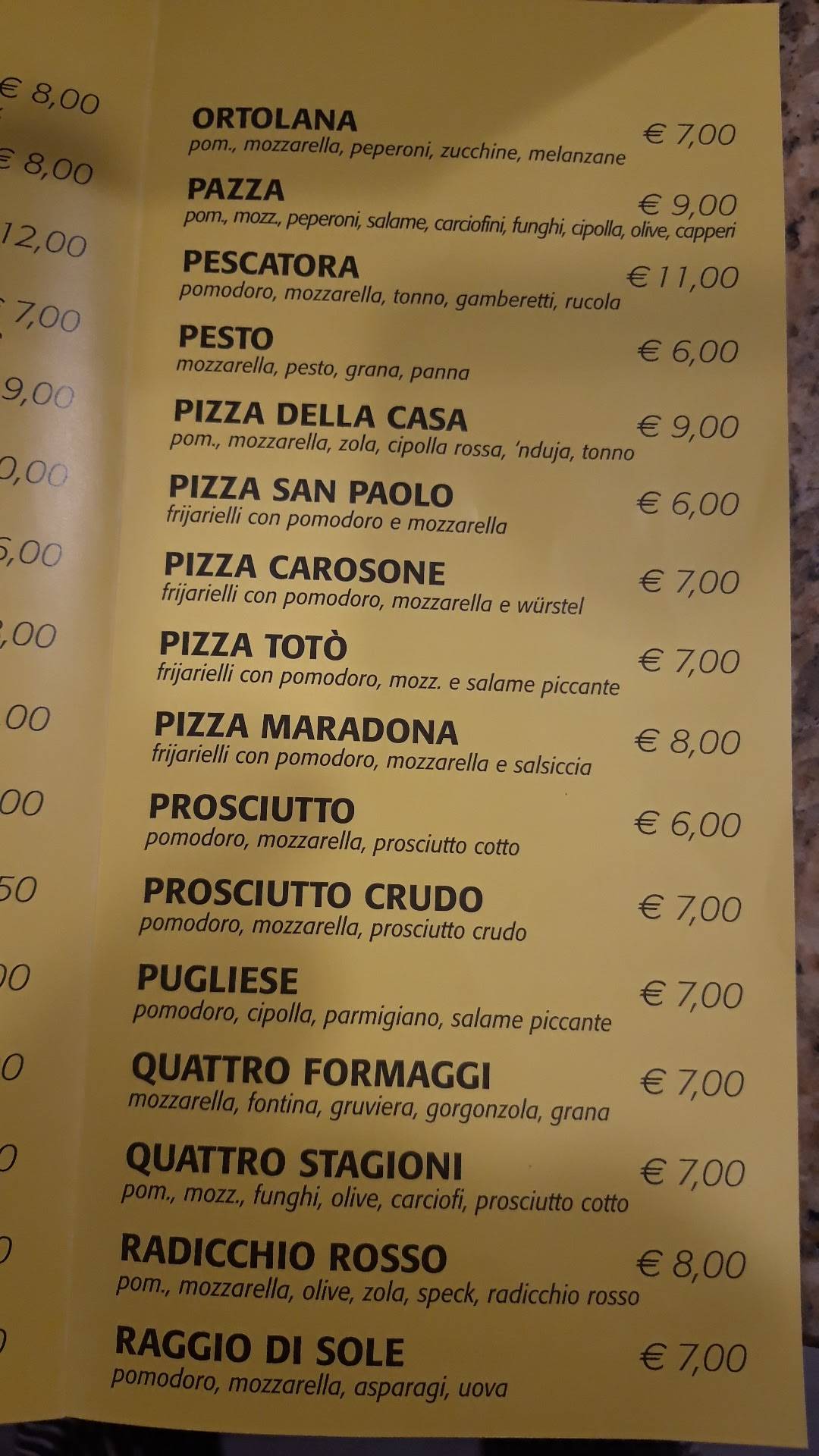 Ristorante Pizzeria Cadorna меню