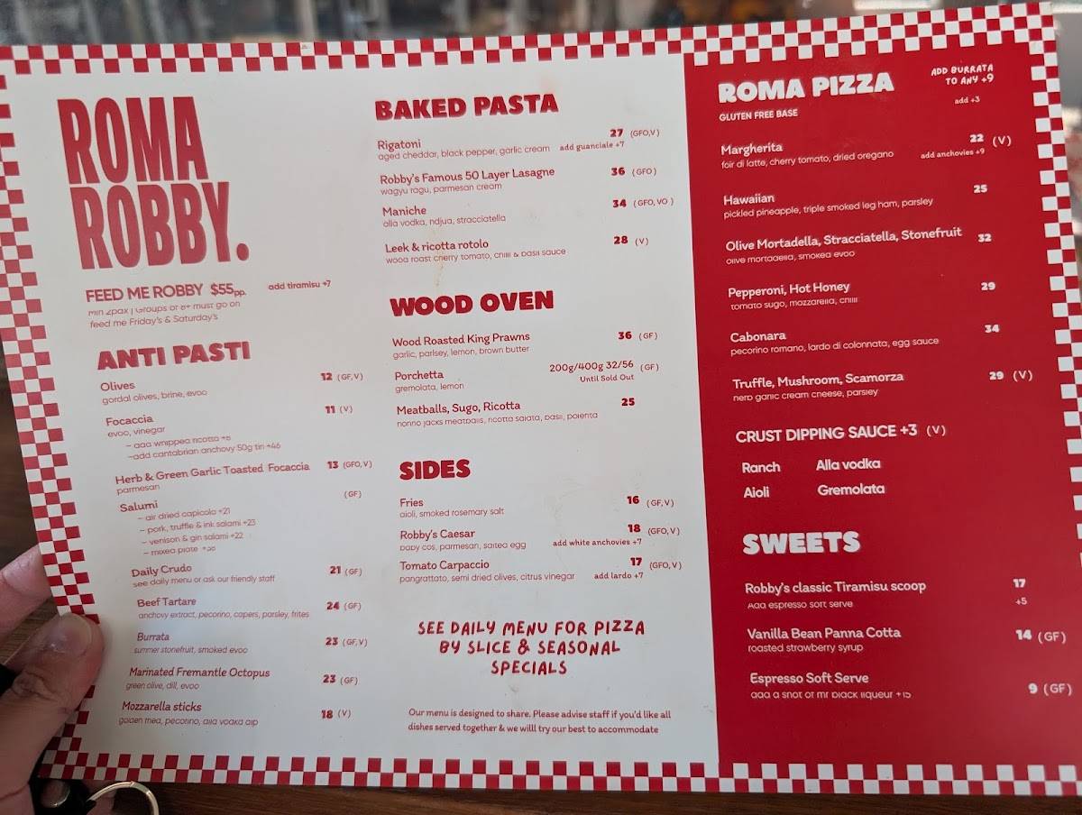 Roma Robby Italian Restaurant меню