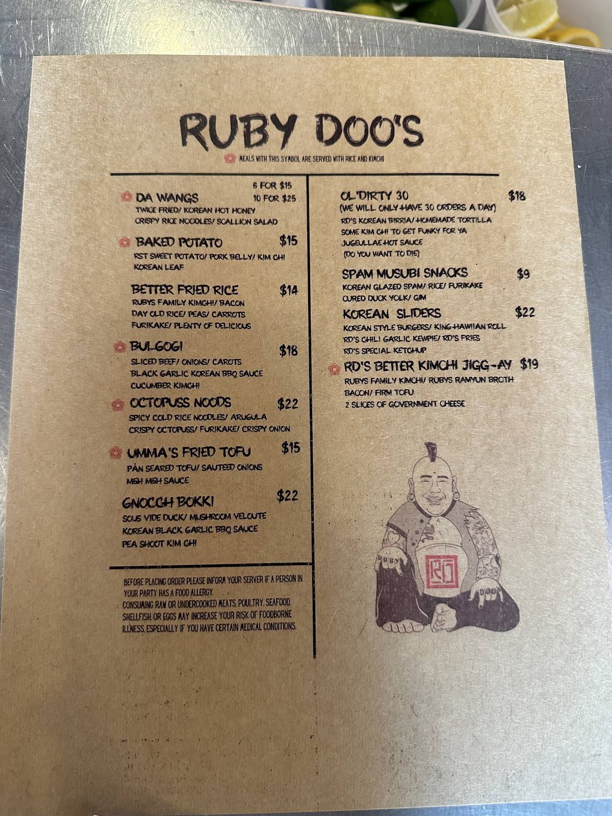 Ruby Doo's меню