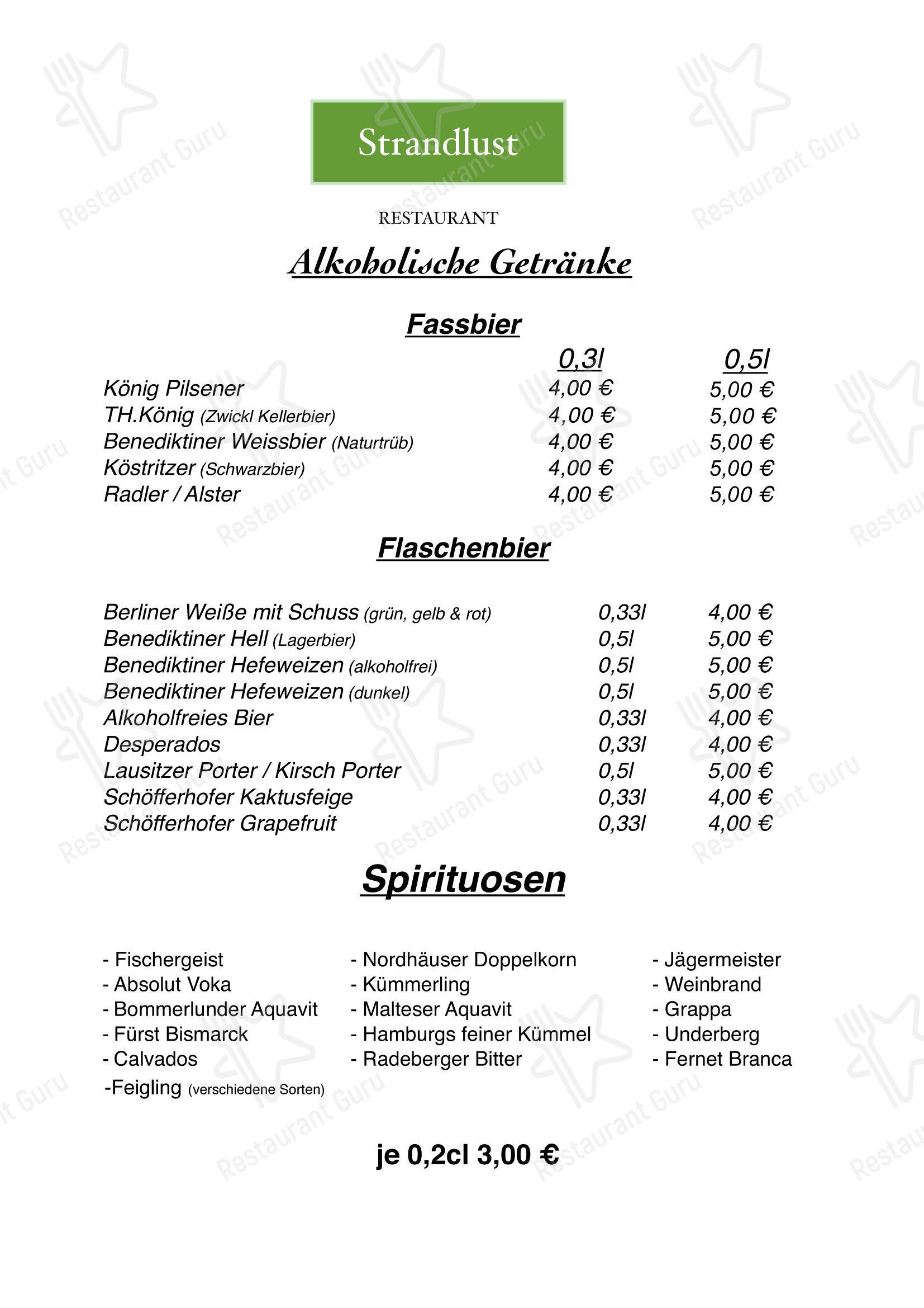 Меню ресторана Restaurant Strandlust - Меню